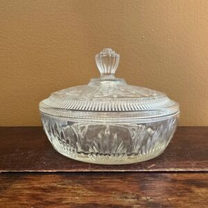 Avon‎ Clear Glass Covered Candy Dish Bowl Vintage Ribbed Design